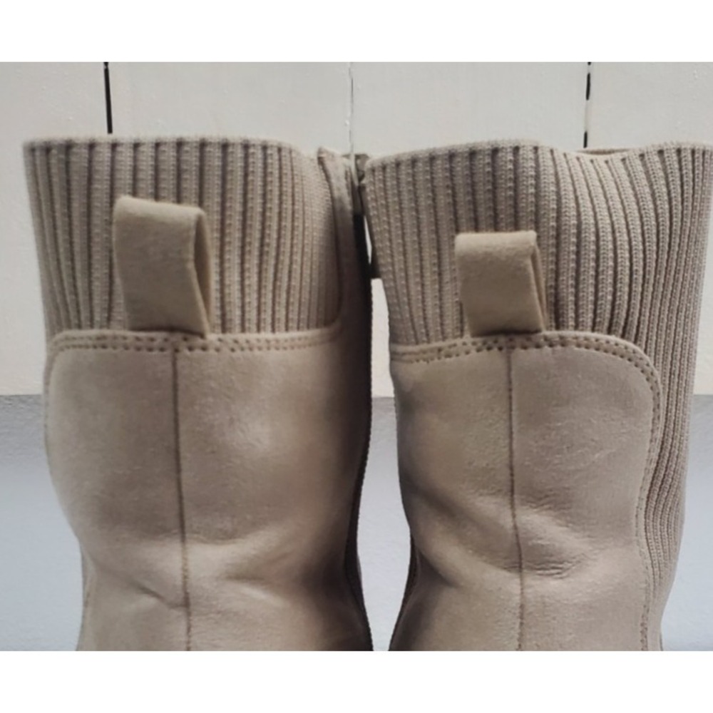 Chunky Lug Sole Ankle Boots Womens Size 9 Taupe Sock Boot Cozy Minimalist - Picture 5 of 10